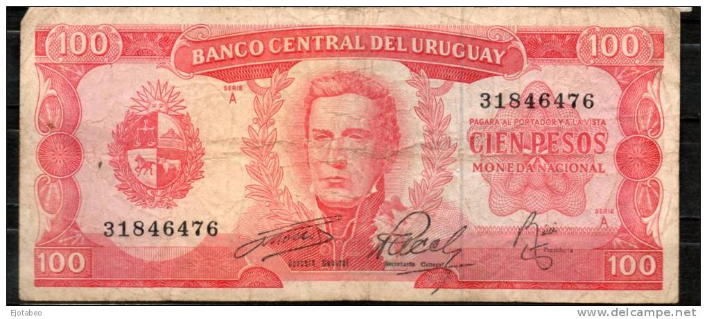 25 URUGUAY -1967 Billetes Emitidos  Por El Bco Central Por  100.00 PesosSerie  A  (Ver Foto) - Uruguay