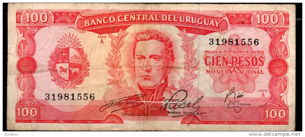 26 URUGUAY -1967 Billetes Emitidos  Por El Bco Central Por  100.00 PesosSerie  A  (Ver Foto) - Uruguay