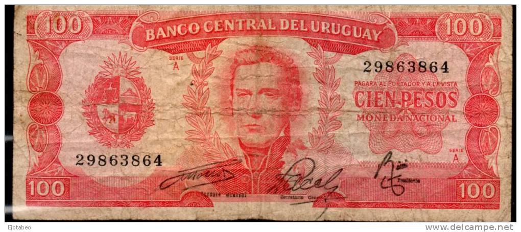 27 URUGUAY -1967 Billetes Emitidos  Por El Bco Central Por  100.00 PesosSerie  A  (Ver Foto) - Uruguay