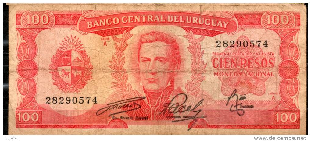 29 URUGUAY -1967 Billetes Emitidos  Por El Bco Central Por  100.00 PesosSerie  A  (Ver Foto) - Uruguay