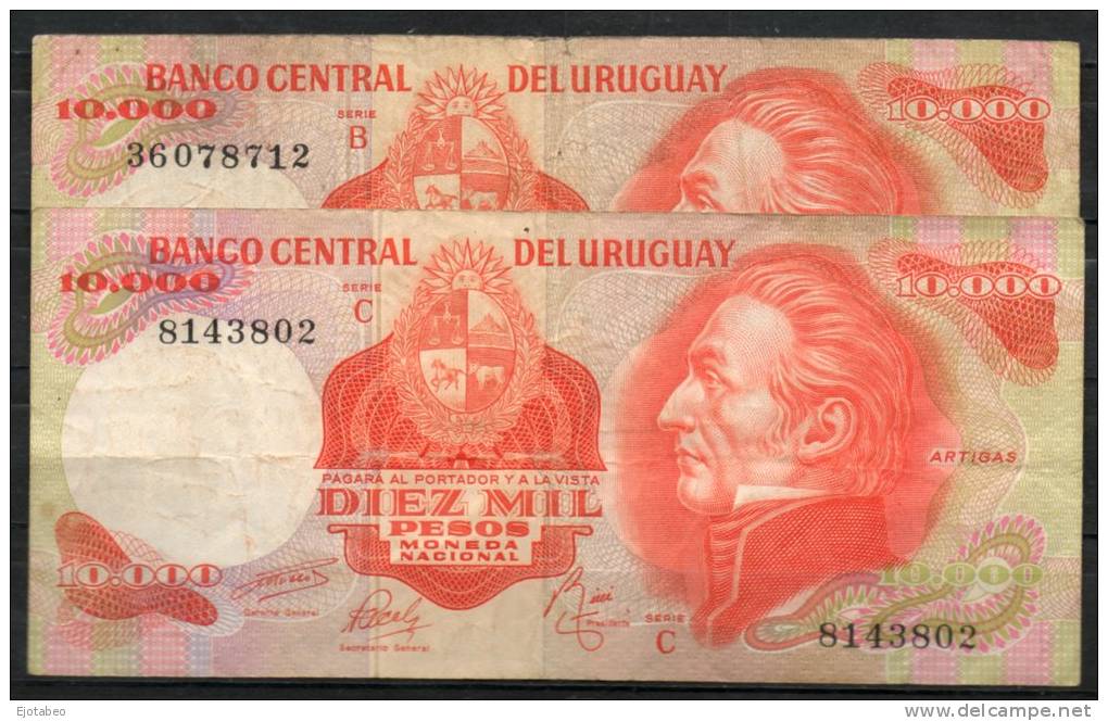 31 URUGUAY -1979  Billetes Emitidos  Por El Bco Central Por  10.000.00 Pesos Serie  ByC  (Ver Foto) - Uruguay