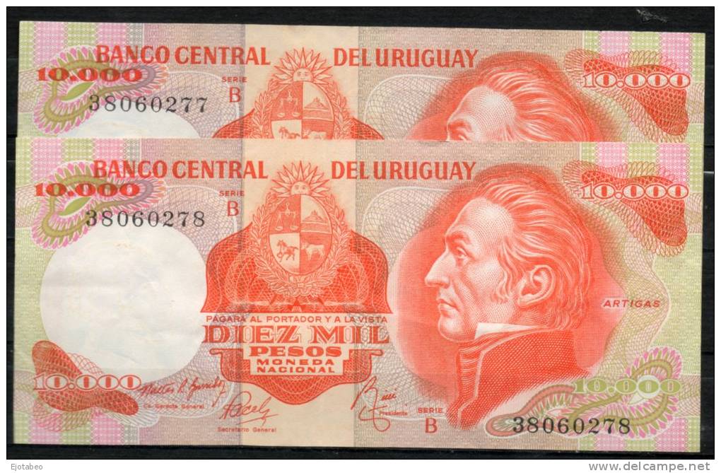 32 URUGUAY -1979  Billetes Emitidos  Por El Bco Central Por  10.000.00 Pesos Serie  B  (Ver Foto) - Uruguay