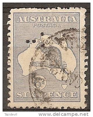 AUSTRALIA - Used 1915 6d Kangaroo. Watermark 10 (3rd).  Die II. Scott 47, Misplaced "T" Perfin - Oblitérés