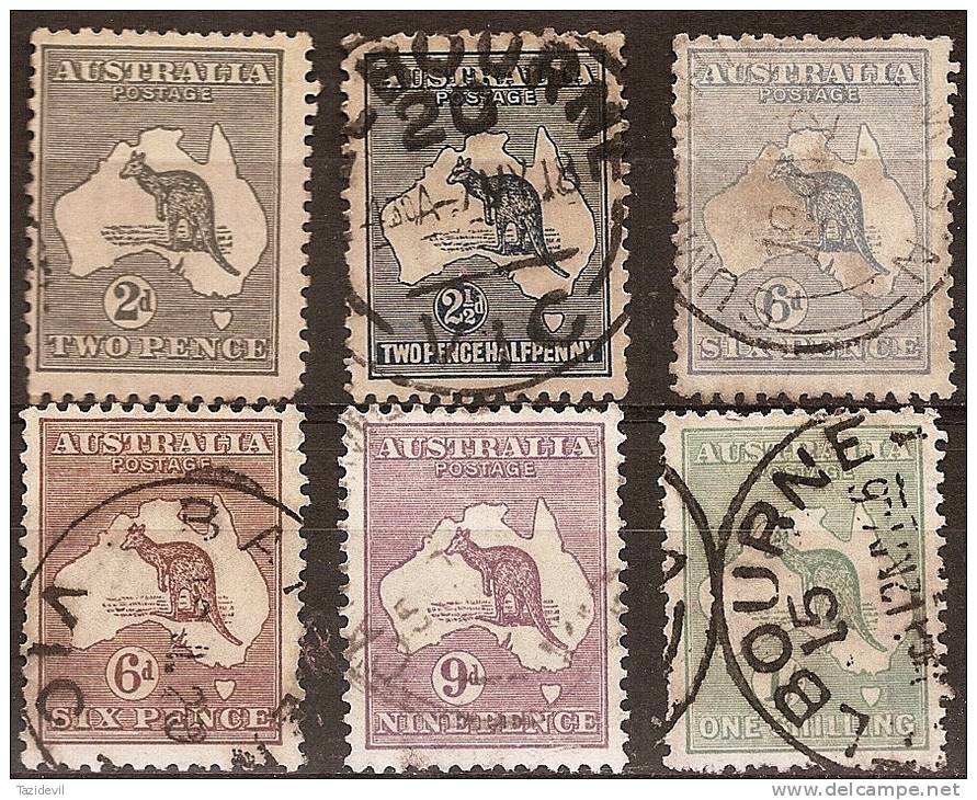 AUSTRALIA - Few Used 1915 Kangaroos To 1/-. Watermark 10 (3rd). Odd Fault, Check Scan - Gebraucht