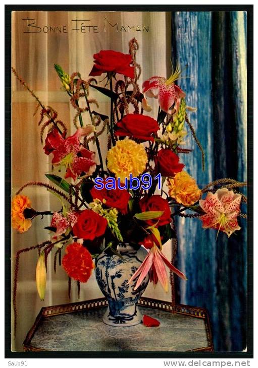 Bouquet De Lis , De Roses Et D'Oeillets Dans Un Vase  -  Bonne Fête Maman - Fleurs  - Fête  Des Mères   - Réf : 20171 - Fête Des Mères