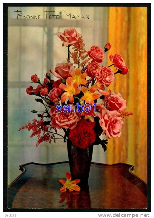 Bouquet De Lis , De Roses Et D'Oeillets Dans Un Vase  - Bonne Fête Maman - Fleurs  - Fête  Des Mères  - Réf : 20152 - Fête Des Mères
