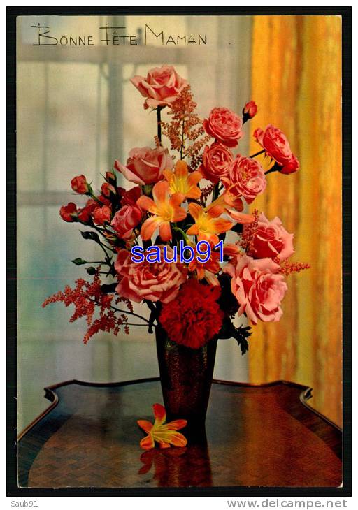 Bouquet De Lis , De Roses Et D'Oeillets Dans Un Vase  - Bonne Fête Maman - Fleurs  - Fête  Des Mères  - Réf : 20150 - Día De La Madre