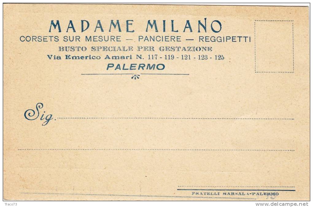 PALERMO  -  12.05.1915  - Cartolina  Pubbl.  " Madame Milano" - Publicité