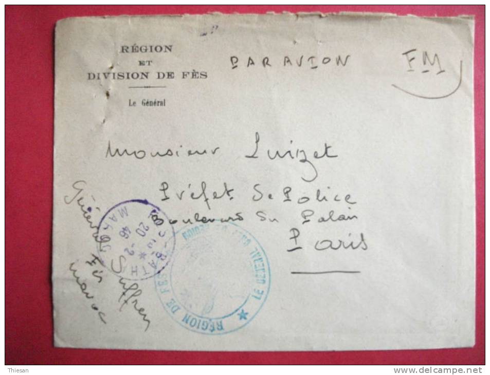 Maroc  Lettre FM Fez Batha 1946 ( Général Suffren ) - Briefe U. Dokumente