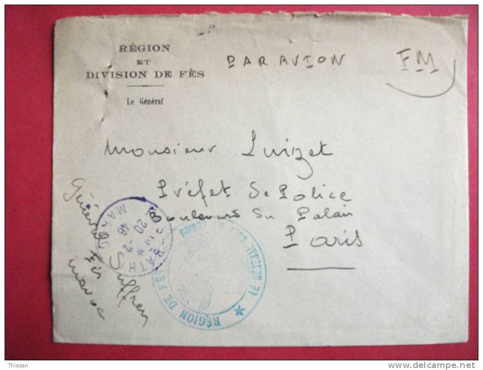 Maroc  Lettre FM Fez Batha 1946 ( Général Suffren ) - Covers & Documents