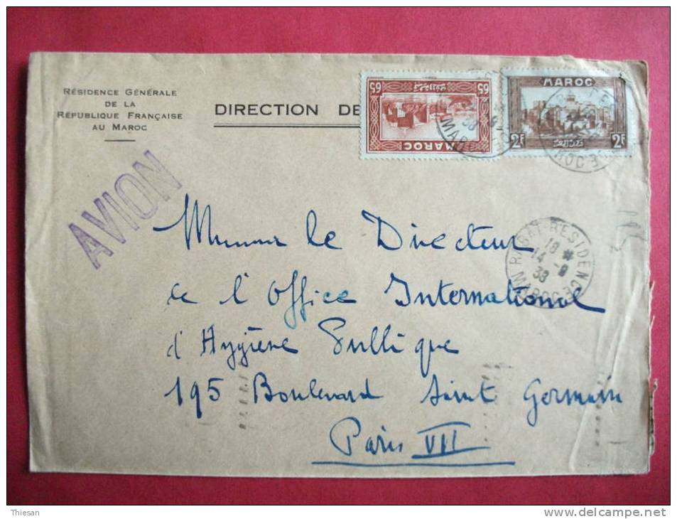 Maroc Morocco Marruecos Lettre Avion Rabat 1938 ( Entête Résidence Générale ) Cover Carta - Lettres & Documents