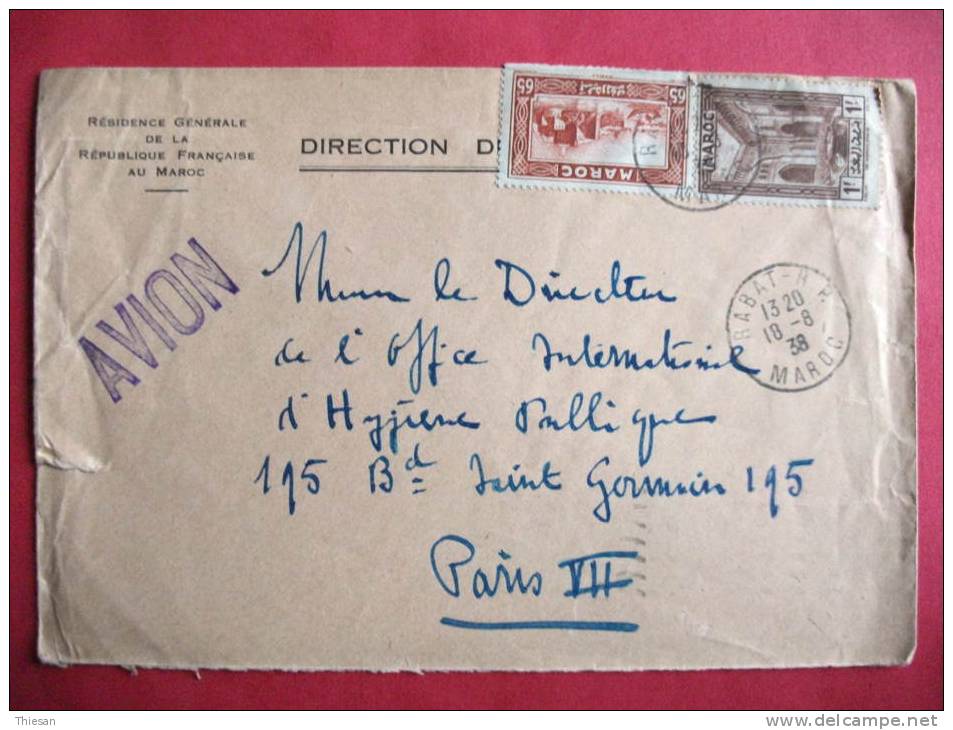 Maroc Morocco Marruecos Lettre Avion Rabat 1938 ( Entête Résidence Générale ) Cover Carta - Lettres & Documents