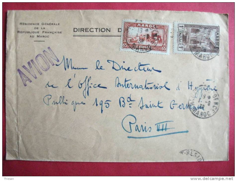 Maroc Morocco Marruecos Lettre Avion Rabat 1938 ( Entête Résidence Générale ) Cover Carta - Lettres & Documents