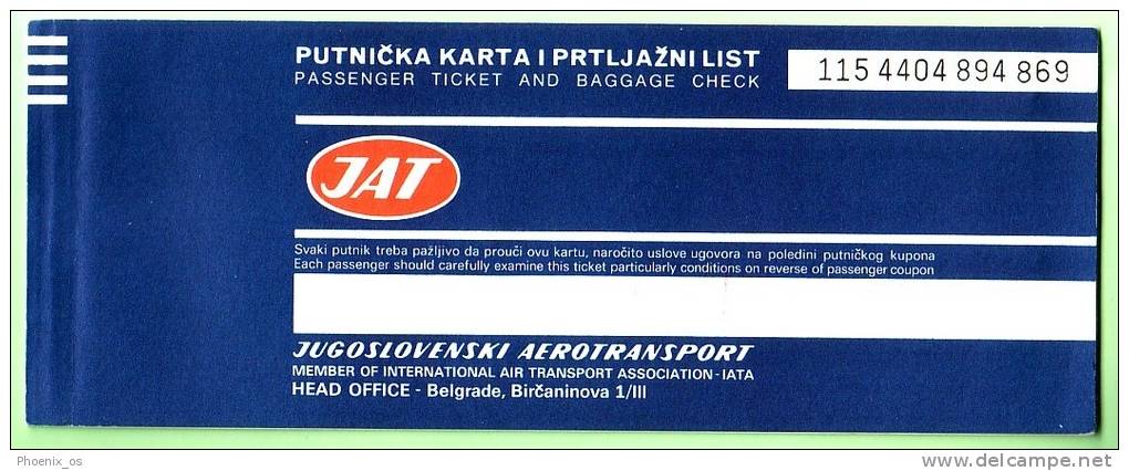 YUGOSLAVIA - AIRLINES / JAT, Plane Ticket, Year 1980 - Europa