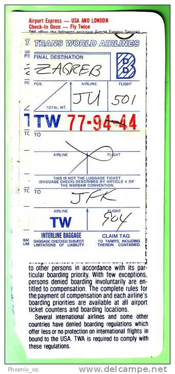 UNITED STATES - AIRLINES / TWA, Plane Ticket - Monde