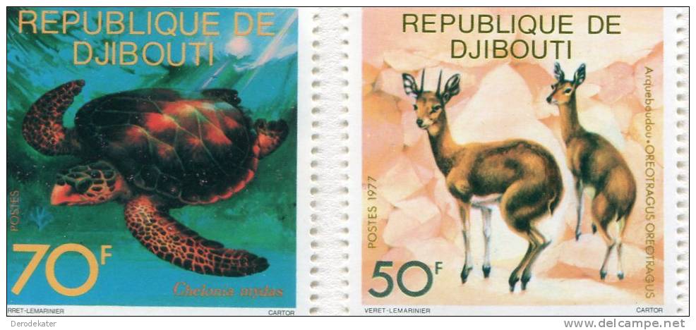 Republique De Djibouti 1977.2v.MNH**.Chelonia Mydas.Tortue.Turtle.Schildpad.Tortuga.Klipspringer.Antilope.Oréotrague.New - Turtles