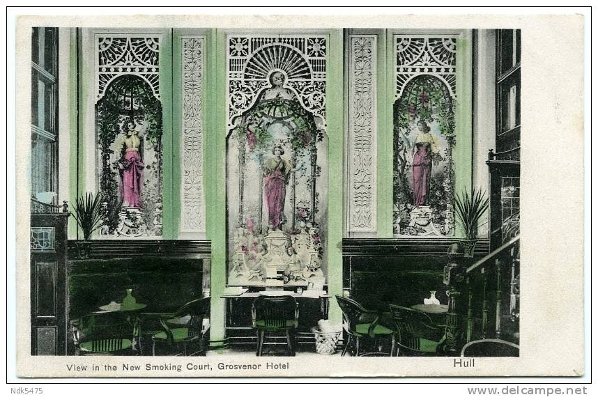 HULL : GROSVENOR HOTEL - NEW SMOKING COURT (HAND-COLOURED) - Hull