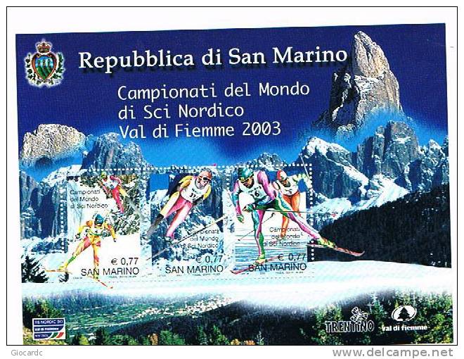 SAN MARINO - UNIF.BF79 FOGLIETTO - 2003 CAMPIONATI DEL MONDO DI SCI NORDICO , VAL DI FIEMME     - NUOVO ** - Blocks & Kleinbögen