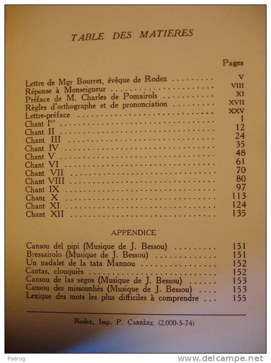 L´ABBE J. BESSOU Félibre Majoral - D´AL BRES A LA TOUMBO IMPRIMERIE CARRERE RODEZ 1974 BIBLIOTHEQUE AVEYRONNAISE OCCITAN - Novelas