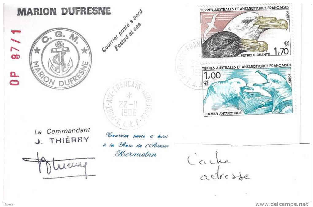 7178  MARION DUFRESNE - Baie De L'ARMOR - KERGUELEN - 22-11-86 - Briefe U. Dokumente