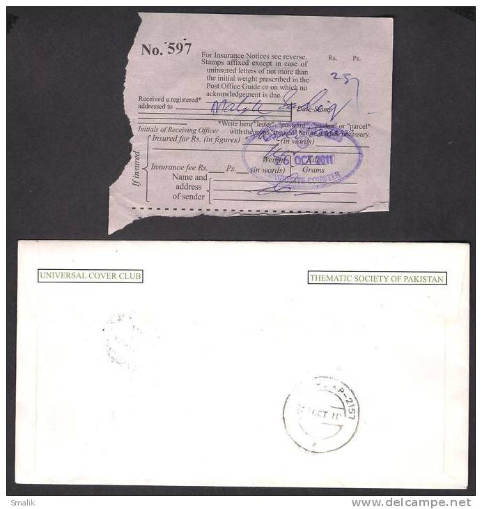 PAKISTAN 28 Rupees Jinnah Definitive FDC Postal Used Registered Cover With Registration Slip 26-10-2011 - Pakistan