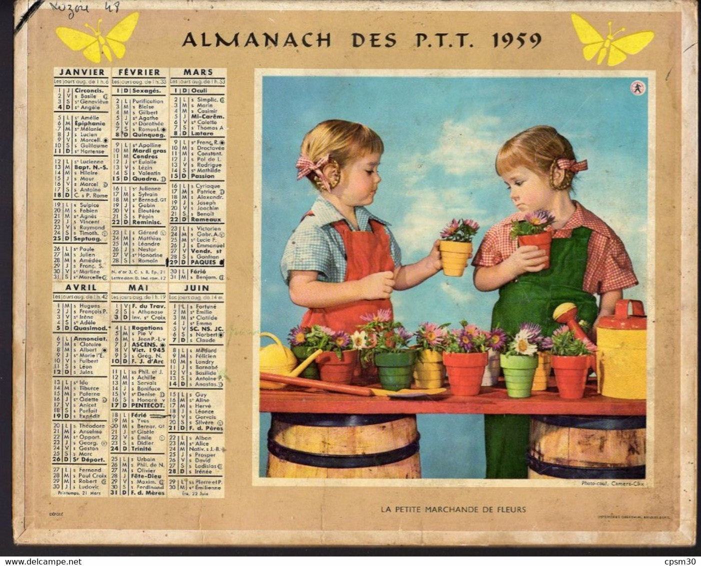 CALENDRIER GF 1959 - La Petite Marchande De Fleurs Et Le Chevalier Servant - Imp Oberthur (calendrier Double) - Grand Format : 1941-60