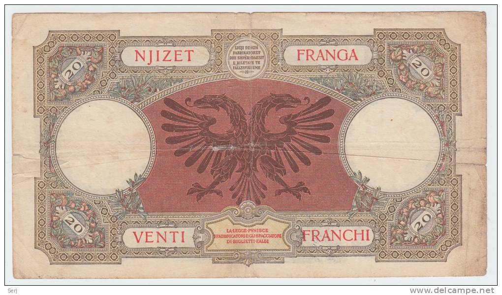 Albania 20 Franga 1939 VG P 7 - Albanië