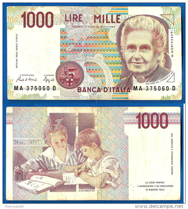 Italie 1000 Lire 1990 Montessori Lion Italia Children Enfant Italie Paypal Skrill OK - Other & Unclassified