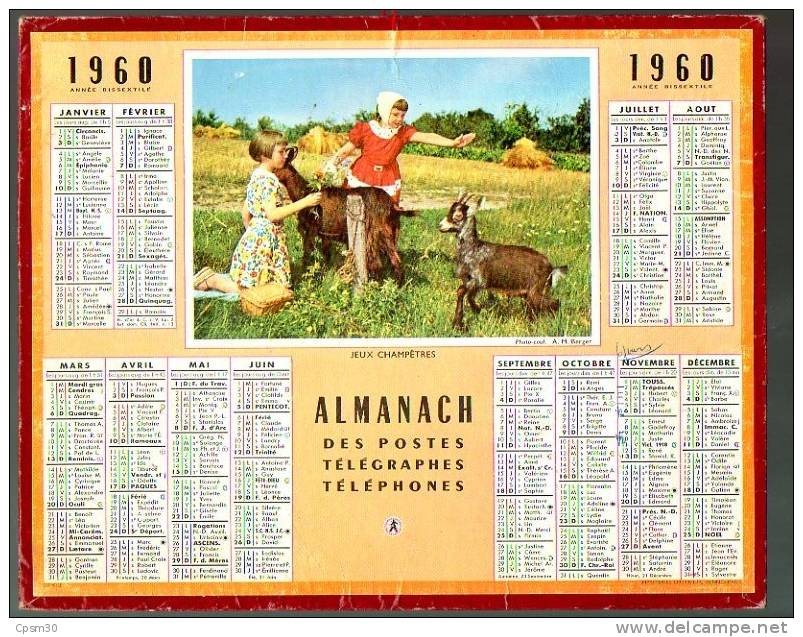 CALENDRIER GF 1960 - Jeux Champètres Chèvre Et Cabri - Imp Oberthur - Grand Format : 1941-60