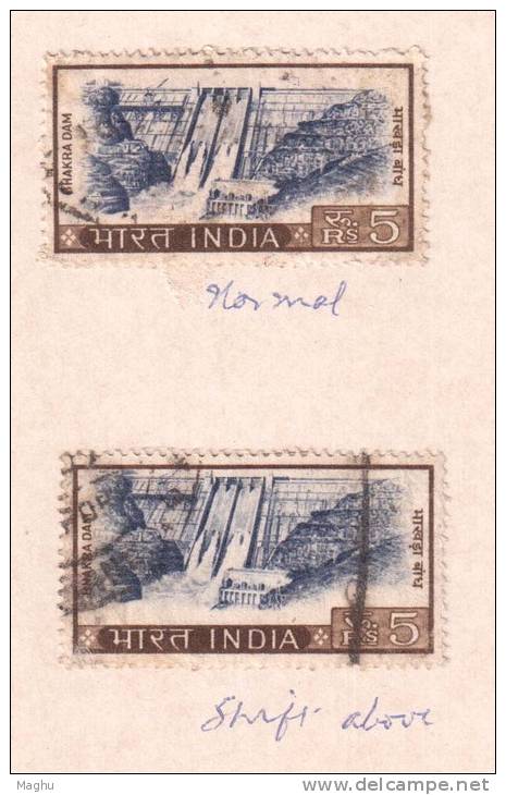 India Used Erros, Freeas, Oddities, EFO, Bhakra Dam & Mountains, Shift Variety , Shade Variety, Frame Variety. 1974, - Errors, Freaks & Oddities (EFO)