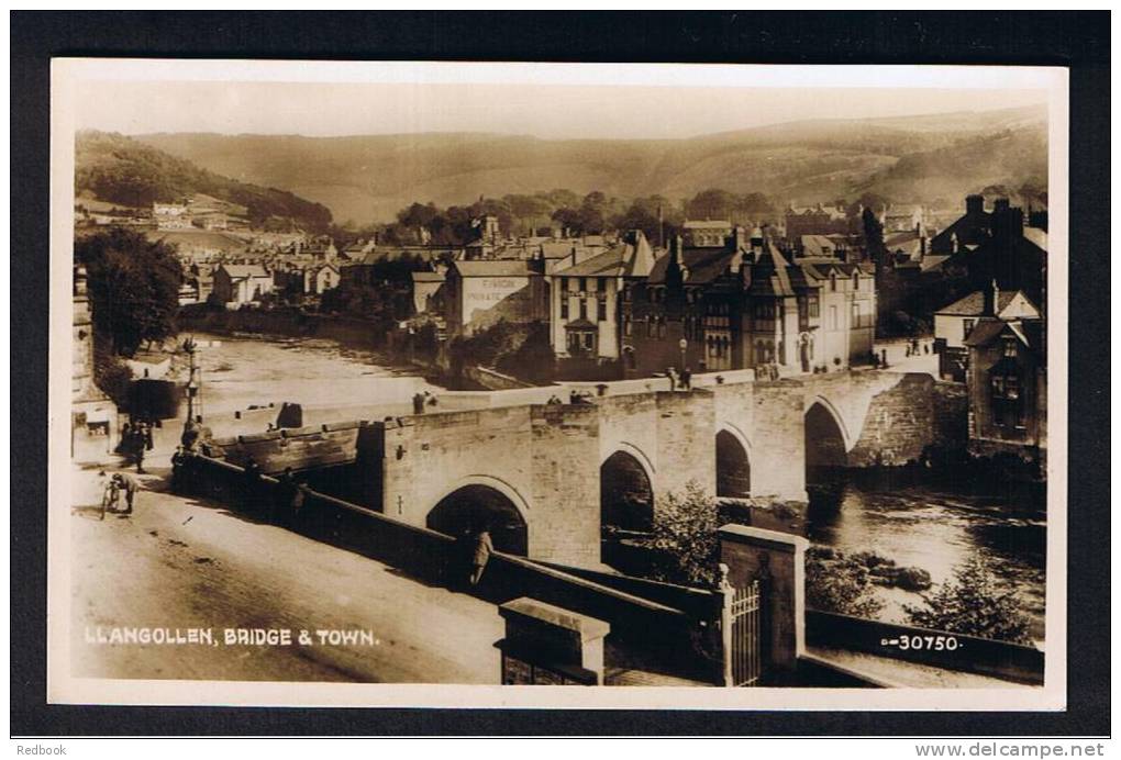 RB 784 - Early Real Photo Postcard - Llangollen Bridge &amp; Town - Denbighshire Wales - Denbighshire