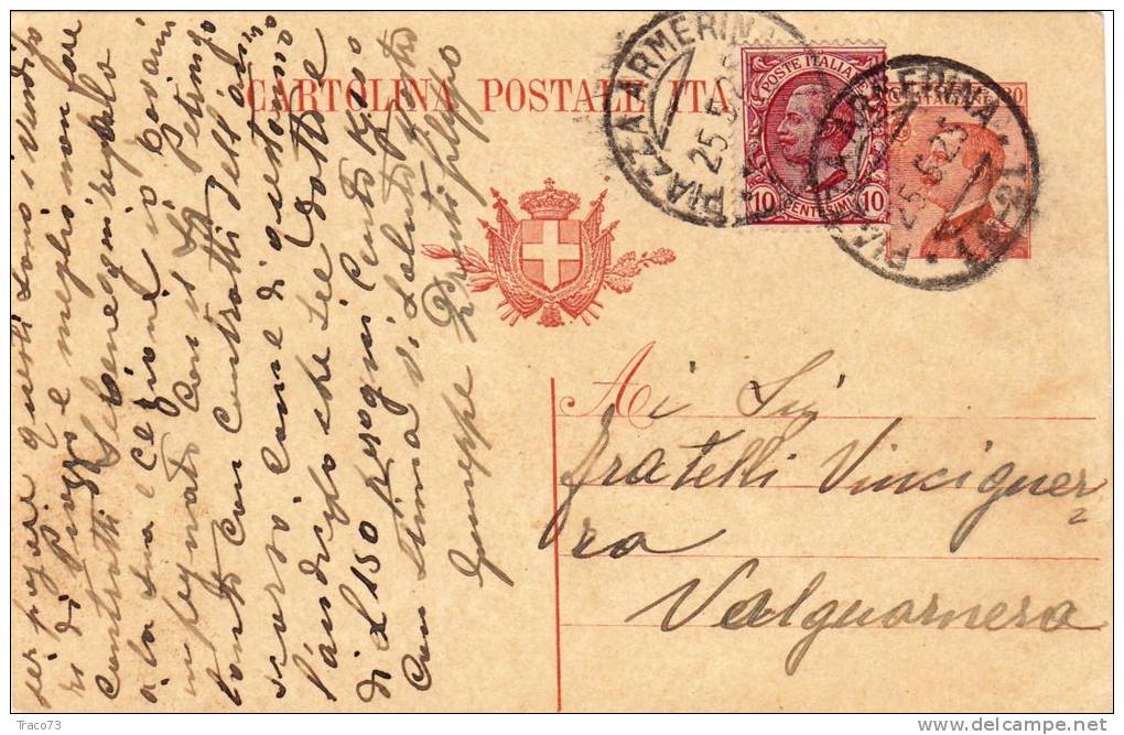 PIAZZA  ARMERINA  / VALGUARNERA  - 25.5.1925 - Intero Postale Pubbl. " Prestifilippo" - Michetti Cent. 30 + 10 Leoni - Reclame