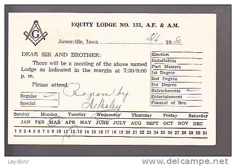 Postal Card - John Hancock - Equity Lodge No. 131, A.F. &amp; A.M. Janesville, Iowa - 1961-80