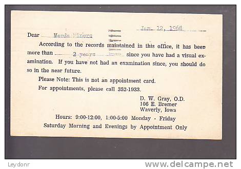 Postal Card - Abraham Lincoln - Eye Exam Appointment Card - 1961-80