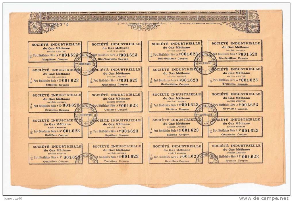 Action Société Industrielle Du Gaz Méthane De 100 Frs De 1909. N°001623 - G - I