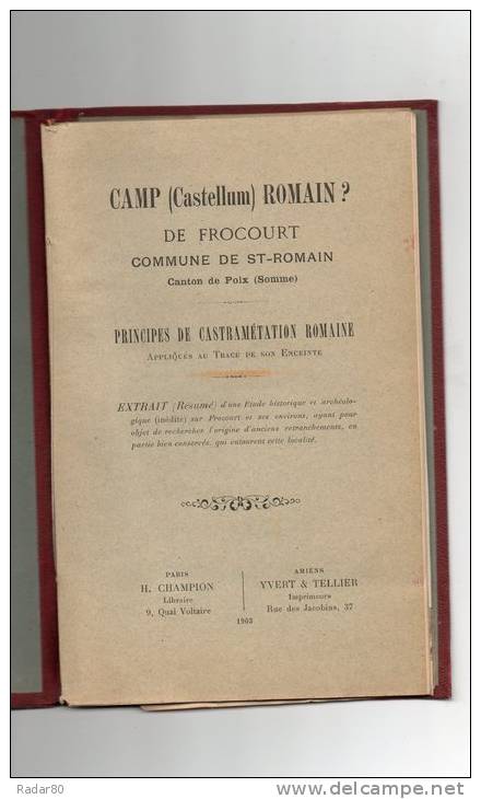 Camp (castellum)romain ? De FROCOURT.commune De ST-ROMAIN.canton De POIX.général H.SAGET.1903.carte 500 Mm X 390 Mm - Picardie - Nord-Pas-de-Calais