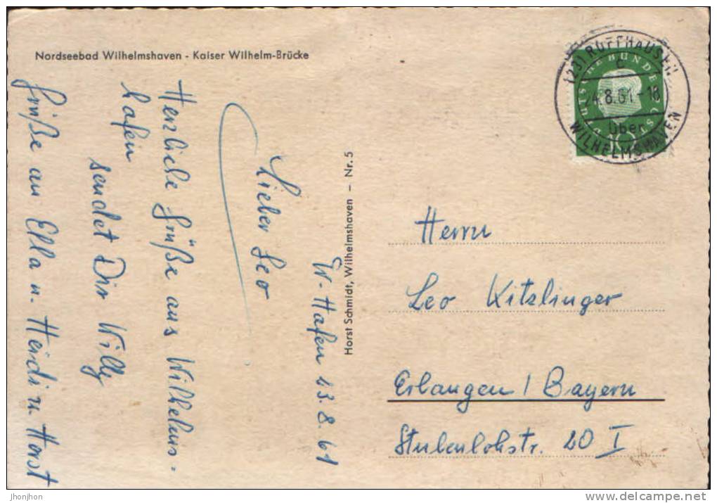 Germany-Postkarte 1961-Nordseebad Wilhelmshaven-Kaiser Wilhelm-Brucke(bridge,pont) - Pointe-Noire