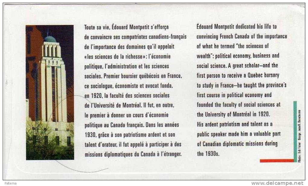 FDC,MONTREAL, 1996 , Canada, Edouard Montpetit - Cartas & Documentos