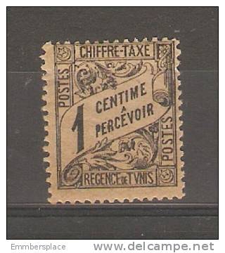 TUNISIA - 1901 POSTAGE DUE 1c BLACK ON BROWN MH * - Postage Due