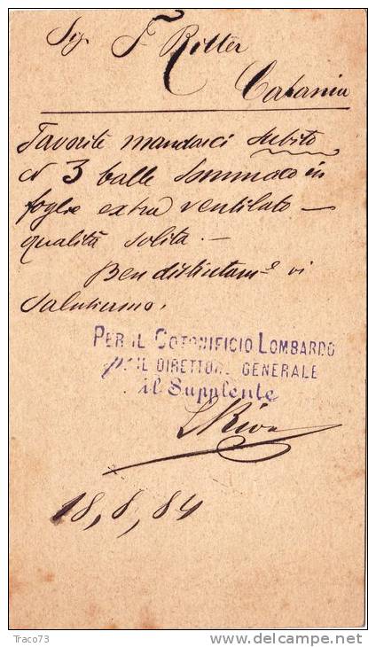 MILANO /  CATANIA  18.8.1884 - Intero Postale Pubbl. " Cotonificio LOMBARDO " - Cent. 10 - Publicité