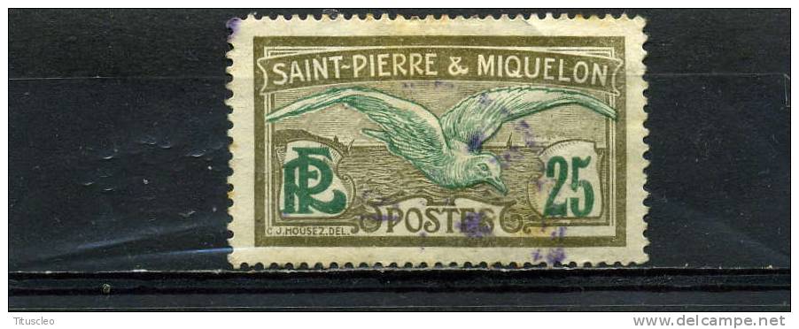 SAINT PIERRE ET MIQUELON 110° 25c Gris-olive Et Vert Goeland - Used Stamps