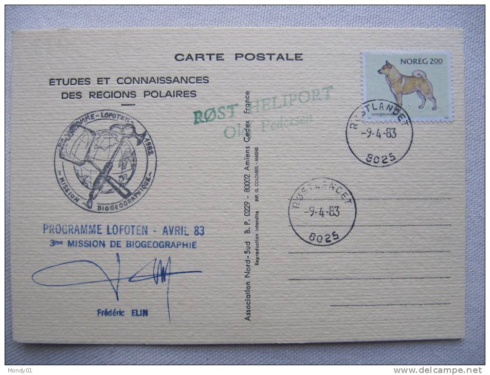 6409 Rare Cad Rost CPM Illustrateur Cod Morue Chien Buhund Lofoten Autographe Expedition Française Polaire Dessin Pêche - Polarforscher & Promis
