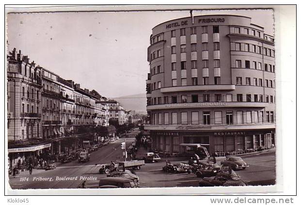 Suisse - Fribourg - Boulevard Pérolles - Animé Camions Voitures Hotel Restaurant  - CPSM  édition Sartori Lausanne - Fribourg