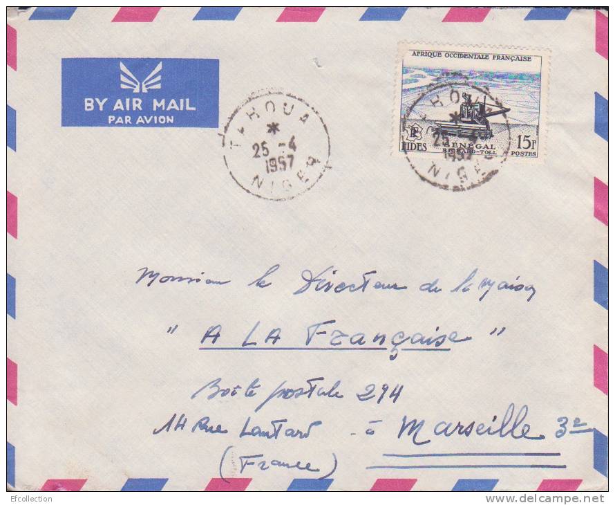 Niger,Tahoua,1957,Colonie S,A.O.F,Fides  Sénégal Richard Toll,n°58 Sur Lettre - Cartas & Documentos