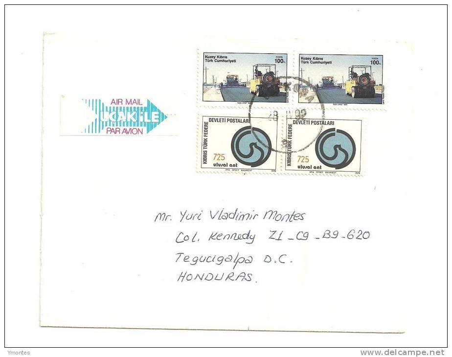 Cover Turkish Cyprus To Honduras 1991 ( Tractor Stamps ) - Briefe U. Dokumente