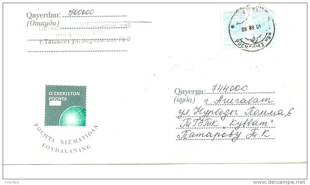 Registered Cover Uzbekistan To Turkmenistan 2001 - Usbekistan