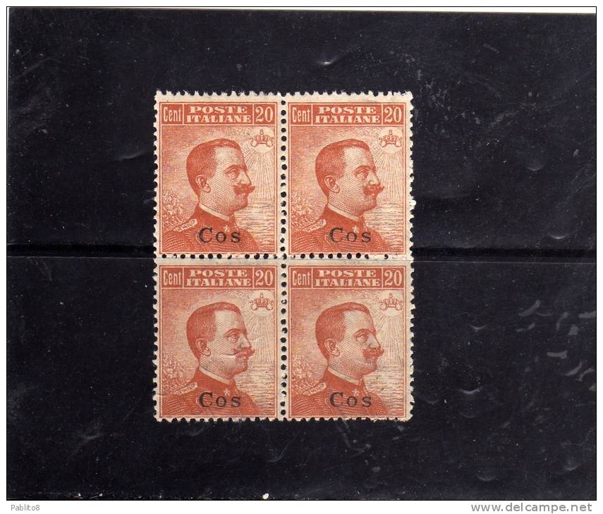 EGEO 1921-2 COO 20 C CON FILIGRANA MNH QUARTINA - Aegean (Coo)