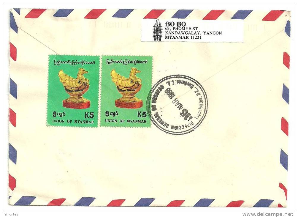 Cover Myanmar To Honduras 1996 ( Horse Stamp + Porcelain Stamps) - Myanmar (Burma 1948-...)