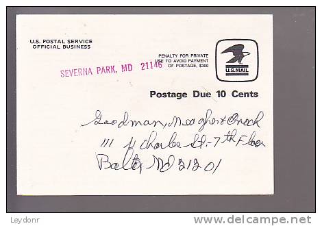 U.S. Postal Service, Official Business - Postage Due 10 Cents - 1961-80