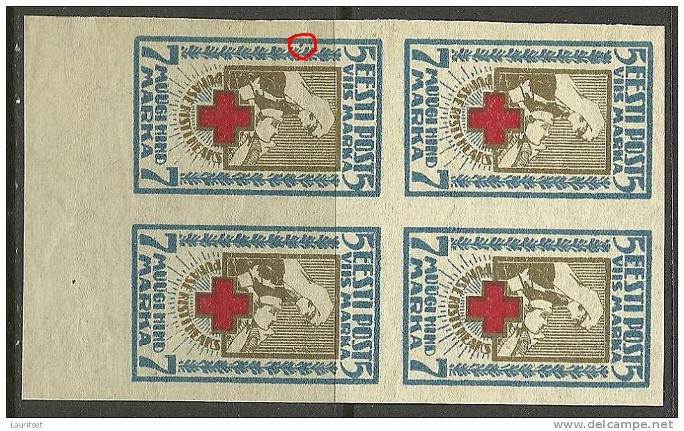 Estland Estonia Estonie 1921 Red Cross Michel 30 B In 4-Block MNH - Estland